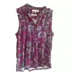 Loft Purple Floral Sleeveless Top Size Small